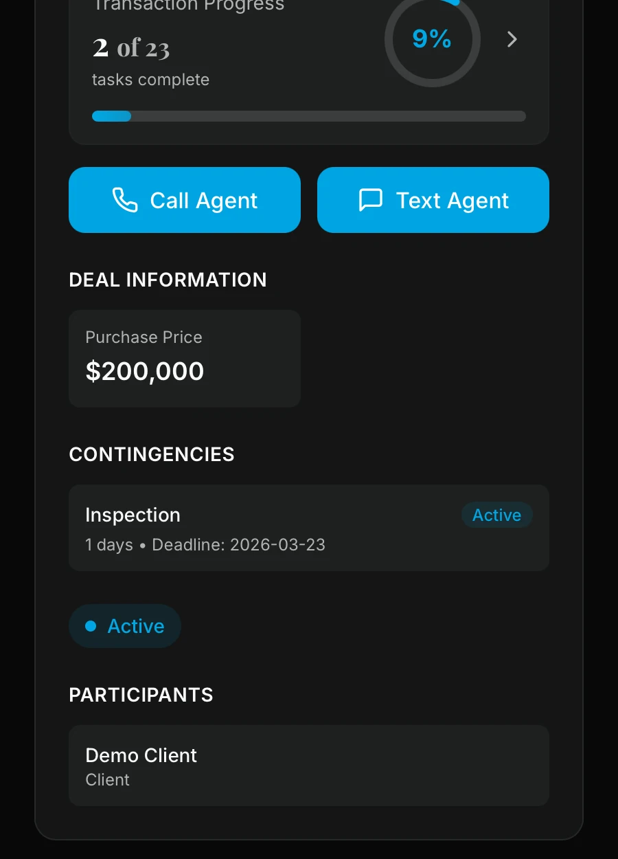 Client mobile app transaction overview