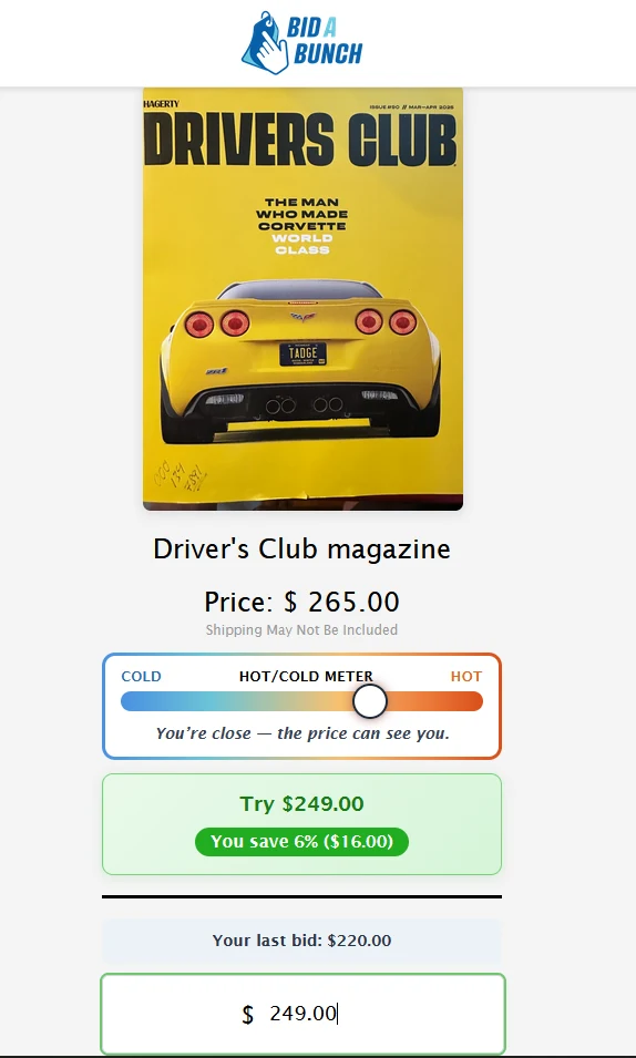 Shopper bidding view with hot/cold meter