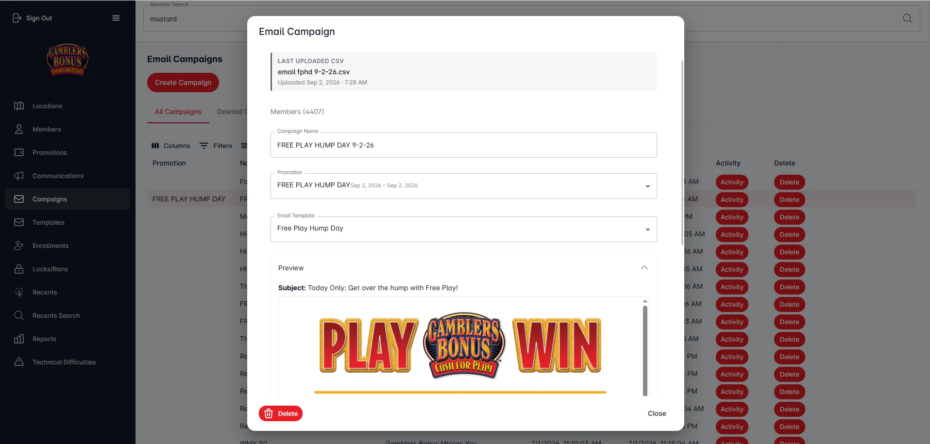 Gamblers Bonus email campaign builder