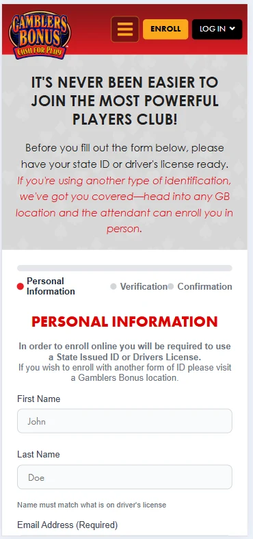 Public player enrollment form