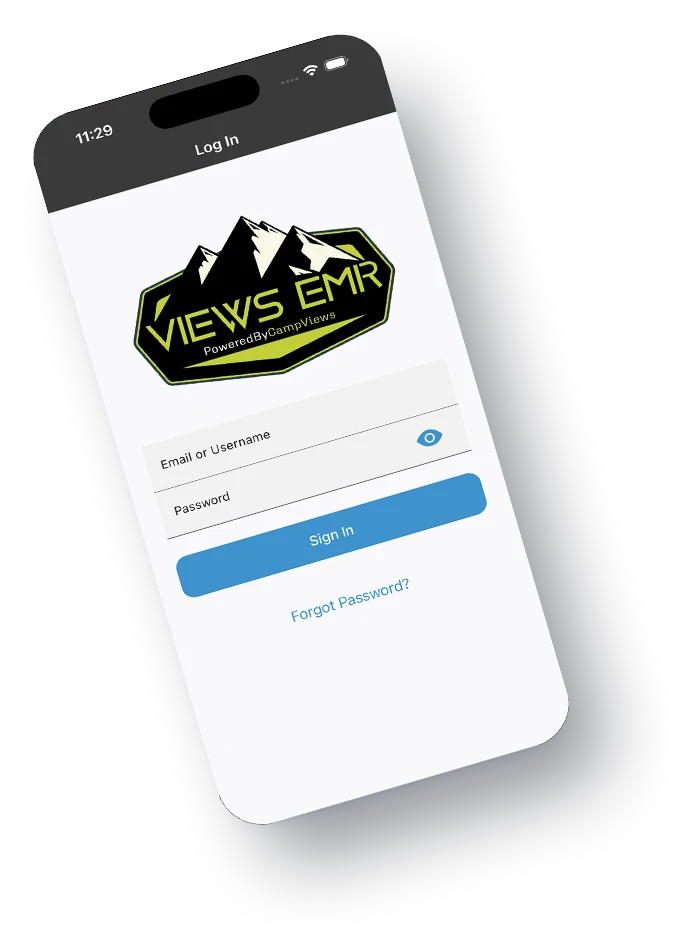 Views EMR mobile login screen